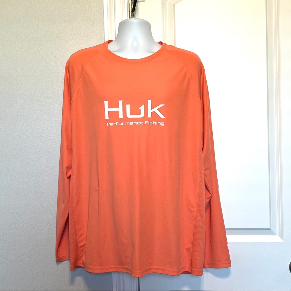 Huk Fishing Performance Men's Long Sleeve Shirt Orange 2XL